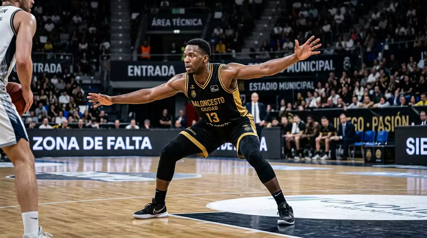 Jugador NBA ejecutando bloqueo defensivo