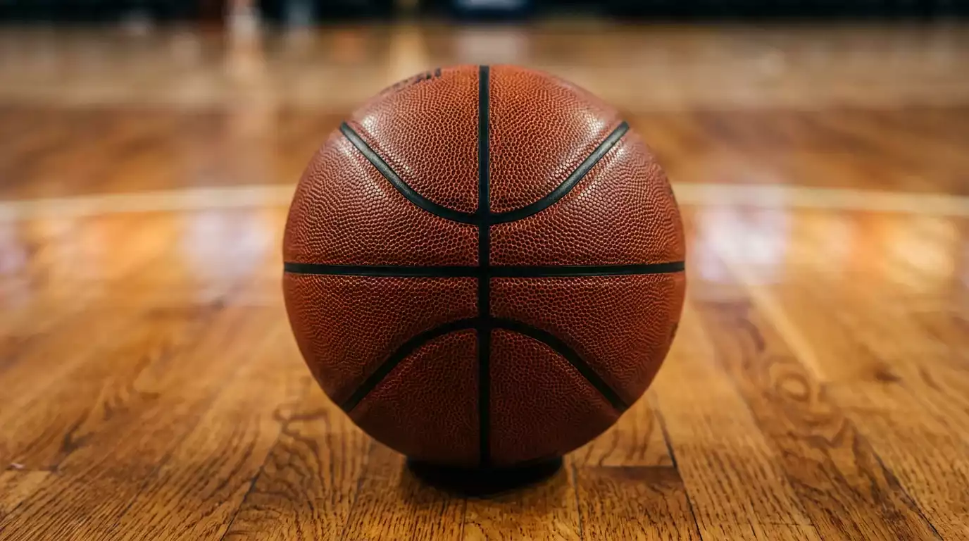 Balón de baloncesto NBA sobre cancha profesional