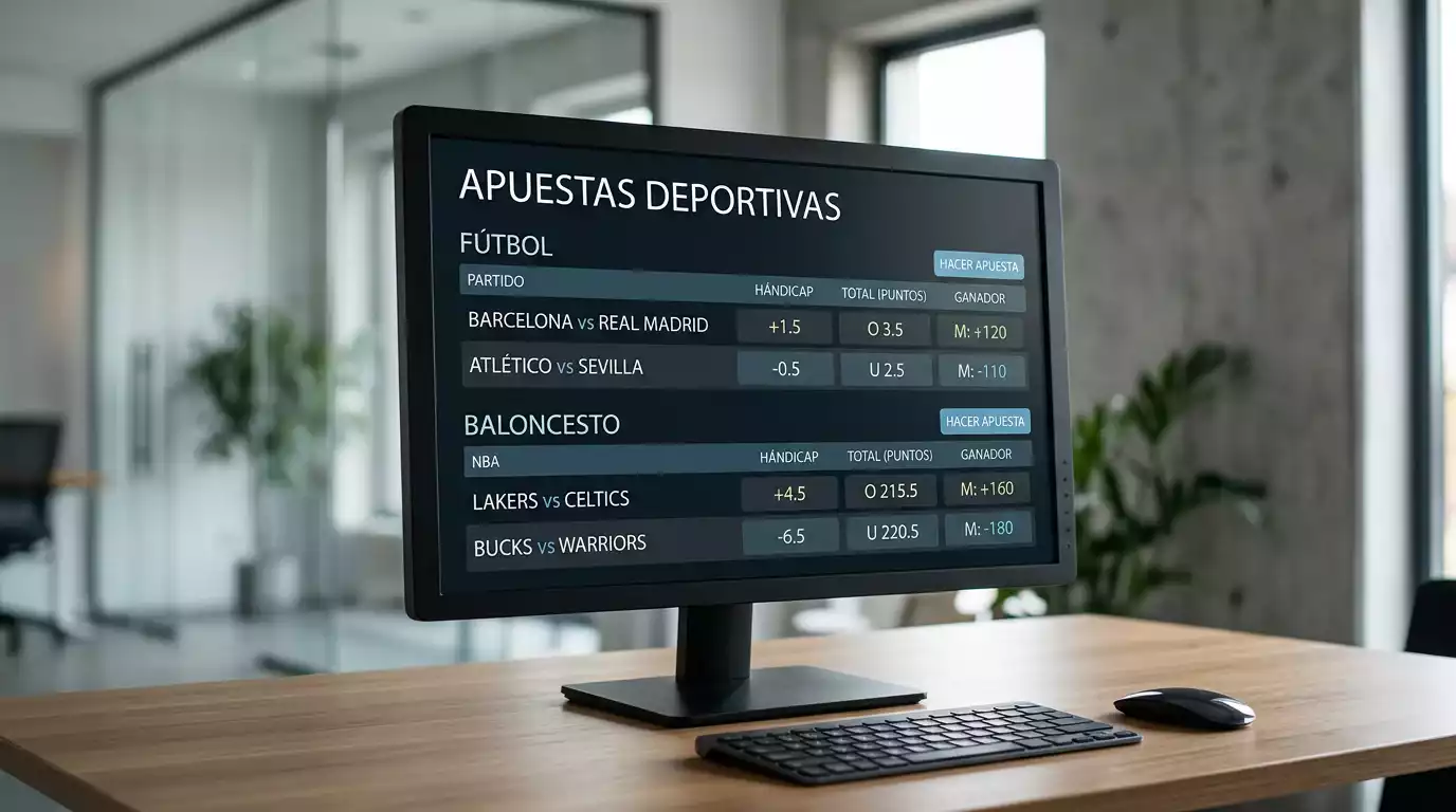 Pantalla de apuestas mostrando cuotas en formato americano