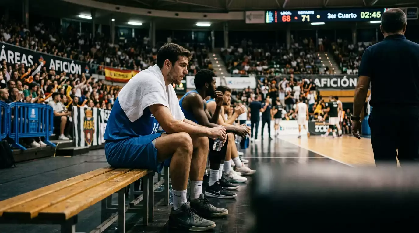 Jugador NBA descansando en el banquillo durante partido