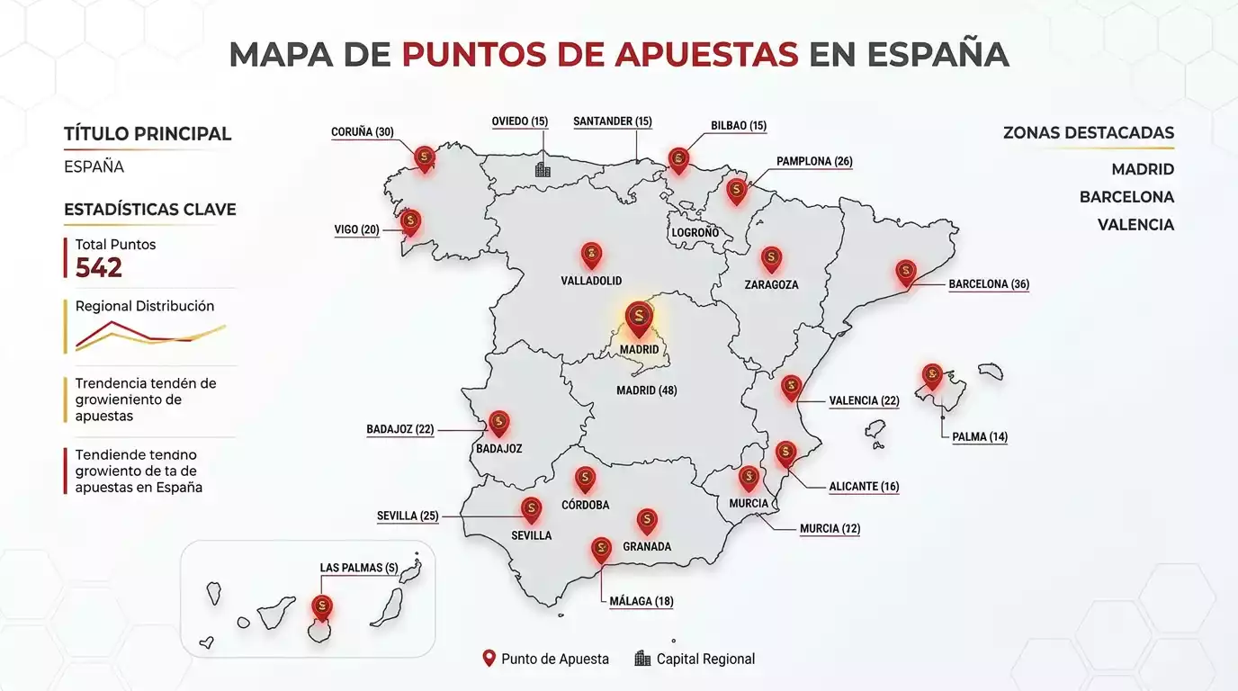 Mapa de España con iconos de casas de apuestas deportivas