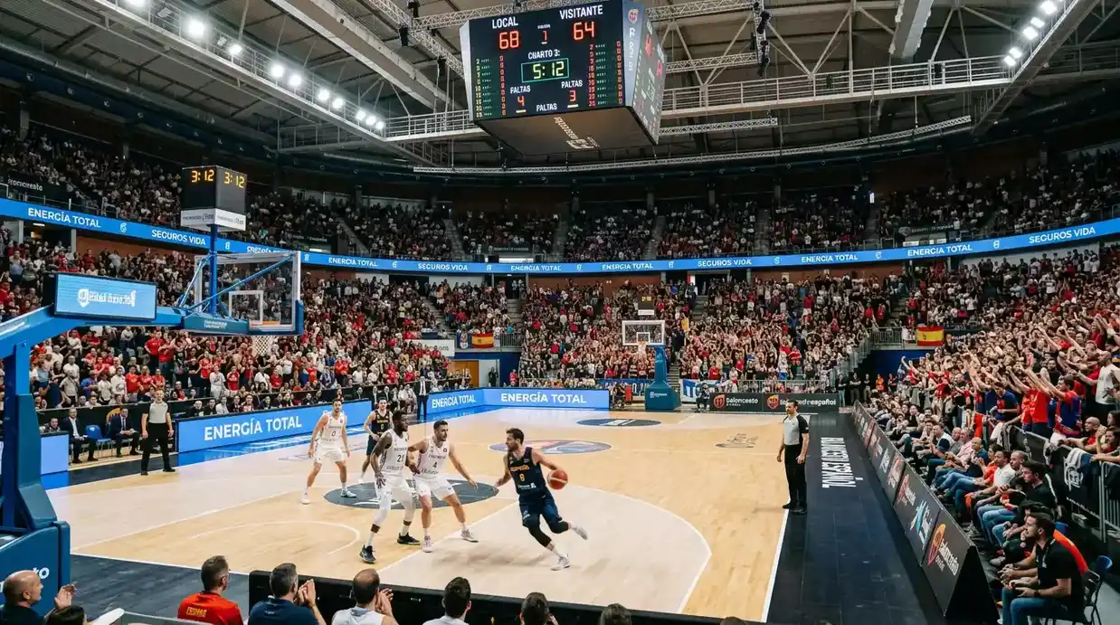 Partido de temporada regular NBA en estadio lleno