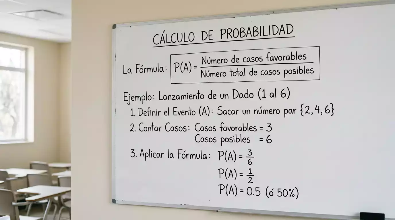 Fórmula matemática de probabilidad implícita en pizarra