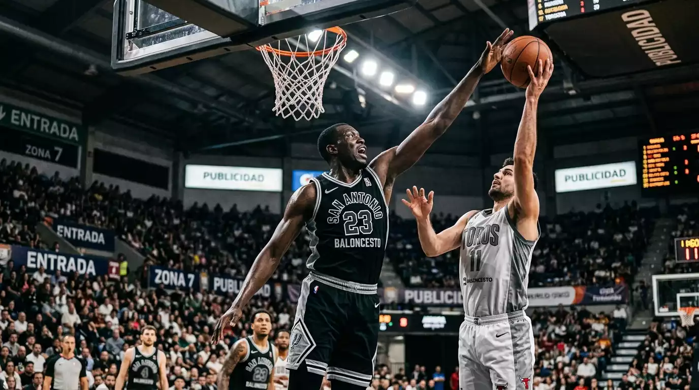 Victor Wembanyama bloqueando tiro en la NBA